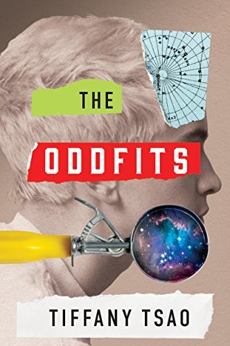 A book cover with a young man in profile, his face obscured by colourful scraps of paper, one a map of constellations, and an ice cream scoop containing a galaxy.