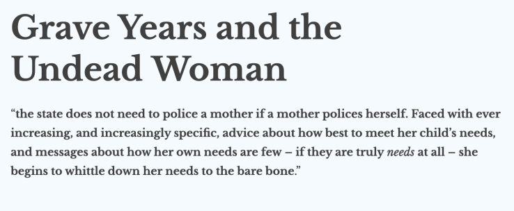 Text against a pale blue background, headed with the words, 'Grave Years and the Undead Woman' followed by a subheading